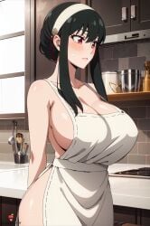 1girls ai_generated apron apron_only big_breasts black_hair blush breasts child_bearing_hips embarrassed female female_only functionally_nude functionally_nude_female hourglass_figure huge_breasts indoors kitchen large_breasts light-skinned_female light_skin mature mature_female milf nai_diffusion naked_apron pinup red_eyes ringohanbagu shy sidelocks solo solo_focus spy_x_family stable_diffusion tied_hair voluptuous voluptuous_female wide_hips wife yor_briar yor_forger