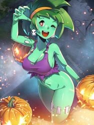 bottomless female green_skin halloween jack-o'-lantern kagato007 rottytops shantae solo zombie_girl