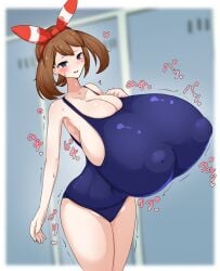 big_breasts boob_window breasts_bigger_than_head clothed female female_only huge_breasts may_(pokemon) may_(pokemon_oras) nintendo nipples_visible_through_clothing one-piece_swimsuit pokemon sideass sideboob skeletons62 swimsuit top_heavy