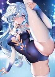 focalors_(genshin_impact) furina_(genshin_impact) genshin_impact ice_skating leg_lift leg_up solo_female squchan