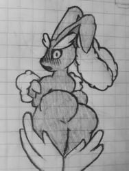 ass ass_focus blush breasts ear eyes female female_only furry furry_only hellenqueenx long_ears lopunny open_eyes open_mouth pencil_(artwork) pokémon_(species) pokemon pokemon_(species) suprised tail thighs traditional_media_(artwork)