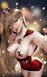 big_breasts chainsaw_man christmas demon_girl easonx female female_only merry_christmas power_(chainsaw_man) selfie