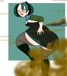 1girls blaze_(artist) blue_highlights blush blushing brown_fart bxblazexd cartoon_network clothed clothing fart fart_cloud fart_fetish farting female female_focus female_only fully_clothed goth goth_girl gwen_(tdi) one_eye_closed pale-skinned_female pale_skin total_drama_island