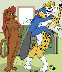 adult_on_teenager animal_genitalia anthro beak black_nose blue_body blue_fur breasts brown_body brown_fur cheetah digital_media_(artwork) digitigrade domestic_cat embrace felid feline felis female fur furniture genitals group hair hug inside kthanid_(artist) male male/female mammal medium_breasts monotreme navel nipples nude open_mouth penis pink_nose platypus platypus_tail pussy red_hair rutwell_forest serenakty sheath sheila_platypus small_breasts sofa spots spotted_body spotted_fur story_at_source tail tongue toony trio yellow_beak yellow_body yellow_fur