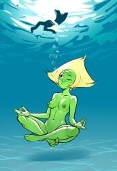 1girls breasts cartoon_network casual clothing female izra meditation nipples nude peridot_(steven_universe) steven_universe tagme underwater water