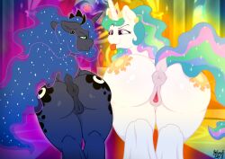 2023 2girls absurd_res alicorn animal_genitalia animal_pussy anus ass butt_focus clitoris cutie_mark digital_media_(artwork) dock duo equid equine equine_genitalia equine_pussy eye_contact eyebrows eyelashes female female_only friendship_is_magic furry genitals hasbro hi_res horn looking_at_another mammal multicolored_tail my_little_pony ponut princess_celestia_(mlp) princess_luna_(mlp) pussy rear_view sibling_(lore) sister_(lore) sisters_(lore) tail tongue tongue_out wings wispytuft