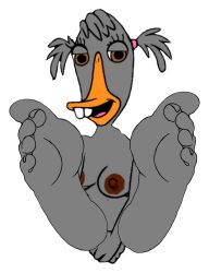 abby_mallard anthro breasts chicken_little disney feet female hi_res looking_at_viewer presenting smile smiling_at_viewer solo