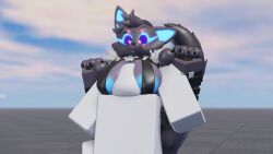 1boy 1girls 3d anon anthro breast_grab caffinatedbuns face_on_breast fortnite fortnite:_battle_royale furry head_between_breasts highwire_(fortnite) large_breasts pack_leader_highwire roblox robloxian smothering straight surprised tagme thick_thighs