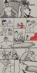 acstlu bear big_penis blowjob bonnie_(fnaf) bunny comic comic_page five_nights_at_freddy's fnaf fox foxy_(fnaf) freddy_(fnaf) furry_male furry_only gay gay_blowjob jackal jojobiz jojobizad male_chest muscular muscular_male open_mouth phurcy sucking thick_penis threesome veiny_penis vr vr_media wolf