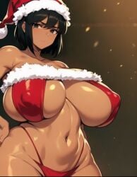 1girls ai_generated barely_contanined_breasts big_breasts black_hair breasts brown_eyes christmas_outfit cleavage curvaceous curvy_body curvy_female dark-skinned_female dark_skin eyes female female_focus female_only hat huge_breasts large_breasts lingerie lingerie_bra lingerie_panties original original_character santa_bikini santa_hat shawntheimmortal942 stable_diffusion standing thick thick_thighs underboob voluptuous voluptuous_female wide_hips