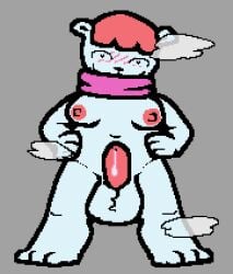 2022 aliasing anthro aroused balls bear big_balls bodily_fluids breasts digital_media_(artwork) dripping fur genital_fluids genitals grey_background gynomorph hair hands_on_hips hashi_bleu heart_eyes heart_symbol hown_brash intersex looking_at_viewer mammal microsoft_paint_(artwork) musk musk_clouds pale_fur penis pink_hair precum precum_drip scarf short_hair short_stack simple_background slightly_chubby slightly_chubby_gynomorph slightly_chubby_intersex small_breasts solo thick_penis white_body white_fur