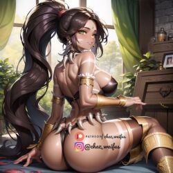 1girls ai_generated ass_focus big_ass big_breasts big_butt black_hair black_hair_female butt_focus chaz_waifus female female_focus forehead_gem forehead_jewel gem_on_forehead green_eyes green_eyes_female indoors jewel_on_forehead league_of_legends looking_at_viewer looking_back looking_back_at_viewer nidalee nipple_bulge nipple_piercing nipples_visible_through_clothing ponytail ponytail_female riot_games skimpy skimpy_clothes skimpy_costume skimpy_outfit skimpy_panties smile smile_at_viewer solo_female strapless strapless_top strapless_topwear tribal_markings tribal_tattoo tribal_tattoos tube_top