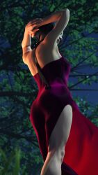 1girls 3d ada_wong armpits arms_up ass back black_hair breasts calibrator dress fanart fit fit_female forest legs pinup pose posing resident_evil self_upload solo standing thighs toned toned_female