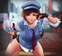 1girls asian_female asuka_kazama bottomless cap female female_only fully_clothed hat kazama_asuka light-skinned_female namco salute solo source_request tekken tekken_8 thick_thighs tonyfarronhart