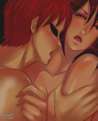 1boy 1boy1girl 1girls arm_grab bite biting biting_neck blush breasts brown_hair cleavage closed_eyes couple duo embrace embracing_another eyeshadow gaara implied_sex kukunia92 long_hair lying_on_person makeup male/female male_with_female mascara matsuri_(naruto) naked naruto naruto_(series) naruto_shippuden open_mouth red_hair sex short_hair straight straight_sex