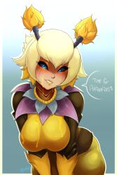 bee bees_series big_breasts blonde_hair blue_eyes breasts dialogue fur furry honey kisskuo league_of_legends orbeeanna orianna riot_games