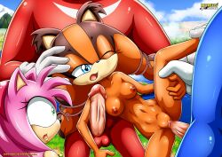 2boys 2girls amy_rose amy_rose_(boom) bbmbbf cuckquean furry knuckles_the_echidna medium_breasts mobius_unleashed palcomix reverse_cuckold sega sonic_(series) sonic_boom sonic_the_hedgehog sticks_the_badger sticks_the_jungle_badger sticks_the_tejon threesome