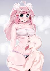 1boy1girl 1girls big_breasts big_thighs bite bite_mark blue_eyes blush bodily_fluids breasts busty chubby chubby_female cleavage ewe fur heart_pupils ichigo_hibiki indie_virtual_youtuber lamb licking light-skinned_female light_skin long_hair milf milk mommy mother nails panties partially_nude pink_fur pink_hair sheep standing sweat thick thick_thighs thighs tummy virtual_youtuber voluptuous_female vtuber wide_hips