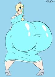 1girls 2023 artist_signature ass_bigger_than_head ass_focus backboob big_breasts boob_window clothed female female_only huge_breasts hyper_ass looking_back mario_(series) nintendo princess_rosalina rear_view snoodle_arts super_mario_galaxy thick_thighs wide_hips