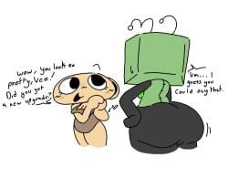 2girls action_lines back_view big_ass big_butt blush_lines female majingajin shelly_(dandy's_world) text text_bubble tv_head vee_(dandy's_world) wobbling_ass