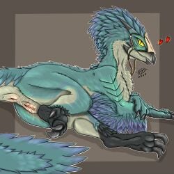 anthro anus ass biped bird_wyvern bodily_fluids bridle capcom claws dinosaur dragon dripping dromaeosaurid feathered_dinosaur feathered_dragon feathered_wings feathers female feral feral_only finger_claws genital_fluids genitals h56_(hikkoro) leaking looking_at_viewer looking_back looking_back_at_viewer monster_hunter monster_hunter_wilds pubic_boot pussy pussy_juice pussy_juice_drip pussy_juice_leaking pussy_juice_string rear_view reins reptile scalie seikret solo tail tail_feathers theropod toe_claws velociraptor wild_ride wings