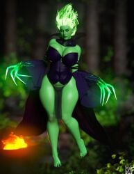 1girls 3d 3d_(artwork) artist_signature barefoot big_breasts big_hips big_thighs black_toenails blurred_background blurry_background breast_press breast_squish breasts_press bustier busty claws cleavage clothes corset death_prophet dota_2 female female_only fire floating flying forest front_view glowing_eyes glowing_hair green-skinned_female green_body green_hair green_skin hair_up hips humanoid lingerie long_fingers long_hair looking_away monster_girl outdoors panties pelvic_curtain plant rude_frog running_mascara solo solo_female standing tree underwear white_eyes wide_hips