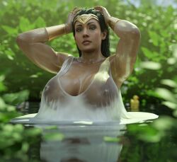 1girls 3d 3d_render amazon amazonian batesz big_breasts black_hair breasts dc dc_comics diana_prince female hi_res huge_breasts large_breasts long_hair nipples partially_submerged see-through see-through_clothing solo tiara wet wet_clothes wet_hair wet_shirt wet_skin wonder_woman wonder_woman_(injustice) wonder_woman_(series)