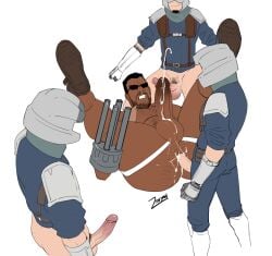 anal ass bara barret_wallace dark-skinned_male dark_skin final_fantasy final_fantasy_vii gay group_sex interracial jonsfw light-skinned_male male male_focus male_only orgy size_difference square_enix yaoi