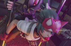 3d animated ashe_(overwatch) ball_gag female humping kiriko_(overwatch) kishi lesbian no_sound overwatch overwatch_2 shorter_than_30_seconds shorter_than_one_minute slave tagme video