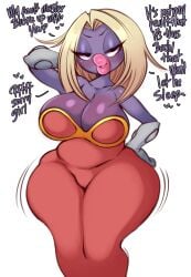 1girls anthro blonde_hair breasts cuckquean cuckquean_pov dialogue dress english_text female female_pokemon hi_res huge_breasts jynx nintendo pokémon_(species) pokemon pokemon_(species) saltyxodium thick_thighs thighs wide_hips