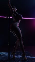 3d apex_legends big_breasts braided_hair dark-skinned_female female female_only gelzy hard_nipples high_heels latina loba loba_(apex_legends) loba_andrade pole_dancing respawn_entertainment solo_female stripper_pole