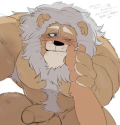 anthro clay_calloway_(sing) erection felid first_person_view genitals hand_on_cheek hyaku_(artist) illumination_entertainment lion looking_at_viewer male male_only mammal mature_male muscular muscular_male nude pantherine penis sing_(movie) smile solo