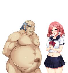 1boy 1girls 2d 2d_(artwork) alice_soft arima_shiori big_breasts blue_eyes censored cg clothed_female_nude_male cosplay couple duo fat_man father-in-law_and_daughter-in-law hands_behind_back hands_together heartful_maman highres huge_cock kinosaki_juuzo legs legs_together lips lipstick looking_at_viewer milf miniskirt mosaic_censoring mother navel nude_male old_man onigirikun photoshop pleasure_face pleasured red_hair sailor_uniform smile standing sweat tagme thick_thighs thighs tight_clothing transparent_background twintails