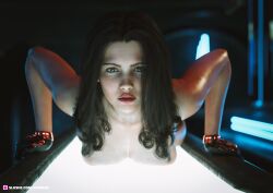 1girls 3d black_hair female female_only front_view glowing_clothes large_breasts lewd4d looking_at_viewer nude nude_female sci-fi science_fiction slushe_(website) solo solo_female