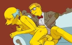 2boys age_difference anal_penetration anal_sex backsack bottomless closed_eyes dirty_blonde_hair erection feet_out_of_frame gay gay_anal gay_domination gay_sex glasses gray_hair hand_on_head hand_on_hip hickey_marks male_only montgomery_burns mr_burns naked_footwear nude_male on_sofa papilion pleasure_face rape sitting_on_penis socks spread_legs the_simpsons thrusting_into_ass waylon_smithers wince yaoi yellow_skin younger_dom_older_sub younger_penetrating_older