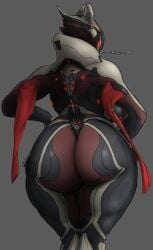 1girls 2022 ass big_ass bubble_butt coolmaster98 curvaceous curvy female garuda_(warframe) hips hourglass_figure huge_ass looking_at_viewer looking_back simple_background solo solo_female warframe watermark wide_hips