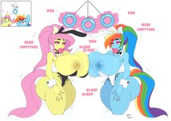 anthro before_and_after bimbo bimbofication bimbophi brain_drain breasts_out bunnysuit english_text female fluttershy_(mlp) huge_ass huge_breasts hypnosis my_little_pony pendulum rainbow_dash_(mlp) straight_hair text thick_lips thick_thighs wide_hips