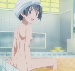 1girls 2010 2010s ass back bare_back bare_shoulders bath black_hair breasts completely_nude completely_nude_female dimples_of_venus green_eyes hair_up hi_res medium_breasts nude nude_female official_art onsen saten_ruiko screencap sideboob sitting solo solo_female stitched teenage_girl teenager third-party_edit to_aru_kagaku_no_railgun to_aru_majutsu_no_index towel towel_on_head water wet young