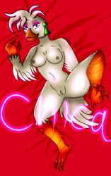 anus beak body_pillow breasts chicken earrings feathers five_nights_at_freddy's five_nights_at_freddy's:_security_breach furry glamrock_chica_(fnaf) mattress nipples pillow pink_hair security_breach_fury's_rage seductive_look tail talons vagina white_hair wings