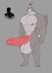 abs anthro balls big_balls big_muscles big_penis blue_eyes canid canine canis feet foreskin fur genitals grey_background grey_body grey_fur huge_balls huge_cock huge_muscles humanoid humanoid_feet humanoid_genitalia humanoid_hands humanoid_penis hyper hyper_genitalia hyper_penis looking_at_viewer male mammal muscular muscular_male nipples nude penis rmk178 sabrina_online simple_background solo spike_wolf webcomic wolf