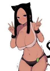 big_breasts black_hair dark_skin double_v embarrassed kopokapo miao_yao_cha monster_hunter peace_sign purple_eyes