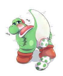 absurd_res ass blush butt_grab egg egg_in_pussy egg_laying female green_yoshi hand_on_butt hi_res looking_at_viewer looking_back mario_(series) nintendo not_furry sande_(pixiv) solo video_games yoshi