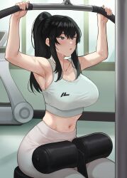 big_breasts female kkamja lat_machine ponytail sports_bra sportswear sweat tagme workout yoo_sena