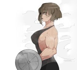 big_breasts breathing geumgang_(oddsnail) muscular_female oddsnail sweating tan_skin tomboy weights