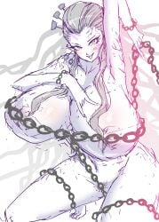 alternate_breast_size big_breasts chains chains chiroru completely_nude convenient_censoring daki_(kimetsu_no_yaiba) demon_girl demon_slayer enormous_breasts facial_markings female female_only gigantic_breasts hair_ornament huge_breasts kimetsu_no_yaiba long_hair looking_at_viewer massive_breasts nude sketch smile solo