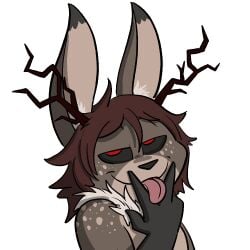 alpha_channel ambiguous_gender animated anthro antlers bedroom cunnilingus_gesture dumderg gesture horn jackalope lagomorph mammal red_eyes seductive solo suggestive suggestive_gesture tongue tongue_out v_sign vun_(character)