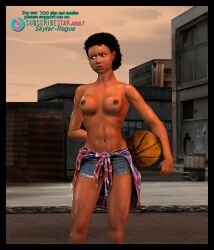 3d abs afro arm_behind_back artist_name artist_upload bare_thighs basketball basketball_(ball) black_hair black_hair_female breasts city dark_skin exposed_breasts female holding_ball holding_object navel nipples nudity outdoors outside plaid_shirt public_topless ribs self_upload shirt_around_waist short_black_hair short_hair_female skyler-rogue solo standing subscribestar_username sweaty sweaty_breasts three-quarter_portrait tight_shorts topless young younger_female