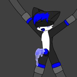 anthro black_body black_fur blue_cum blue_hair blue_mouth blue_penis bodily_fluids bondage bound canid canine canis closed_eyes colored_cum cum cum_in_penis dcat07 forced fur genital_fluids genitals hair hands_tied hi_res knot legs_tied male mammal penis rape solo spread_arms spread_legs spreading tongue tongue_out unusual_bodily_fluids unusual_cum unusual_genital_fluids wet wet_penis wolf