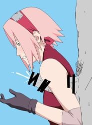 1boy 1girls armpit armpit_sex arms_up blush censored clothed_female clothing faceless_male female female_focus naruto naruto_(series) naruto_shippuden presenting sakura_haruno veruvia12