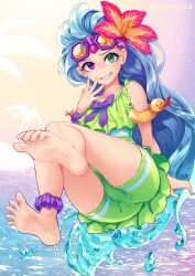 feet league_of_legends pool_party_series pool_party_zoe riot_games smile smirk soles solo_female swimsuit thick_thighs thighs toes zoe_(league_of_legends)